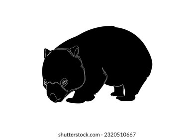 Black silhouette of cute wombat on white background. Graphic drawing. Vector illustration.