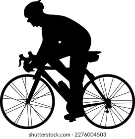 Black silhouette of cyclist on white background