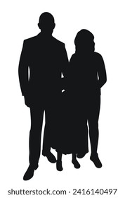 Black silhouette of dad, mom and daughter together, family, isolated vector