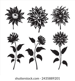 A black silhouette dahlia flower set