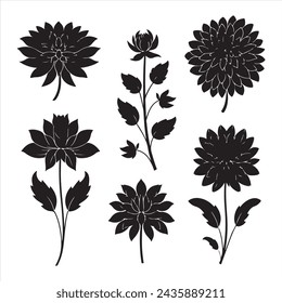 Ein schwarzes Silhouette Dahlie-Blumenset