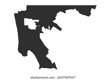 Silhueta preta da área da cidade de Daly. Ilustração vetorial minimalista, ideal para design gráfico ou iconografia.