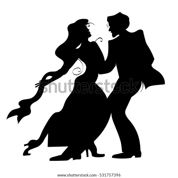 Black Silhouette Dancing Couplecolorful Ballroom Dance Stock
