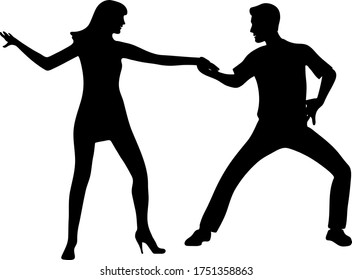 black silhouette of a dancing girl and a guy isolated on a white background. Rumba, bachata, cha cha cha, salsa, forro.