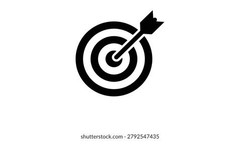 A black silhouette of a dart hitting a target with four concentric circles, a common symbol for accuracy and achievement.