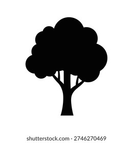 Black silhouette of a deciduous tree on white background Keywords: tree, silhouette, black