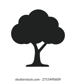 Schwarze Silhouette eines Laubbaums mit abgerundetem Baldachin, weißer Hintergrund