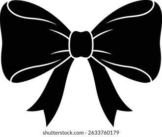 Black Silhouette of Decorative Bow Ribbon Illustration


