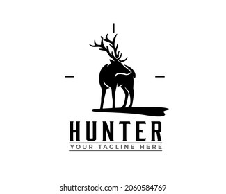 black silhouette deer elk hunting logo template illustration