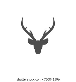 Black  silhouette of deer head with antlers. vector flat icon isolated on white background