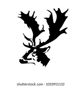 Black silhouette of deer head. Vector flat icon isolated on white background.