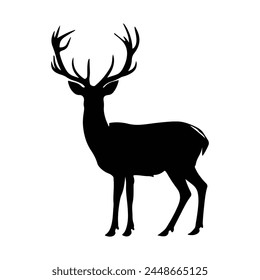 Black silhouette of a deer with horn with white background