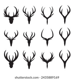 A black silhouette Deer horns icon set
