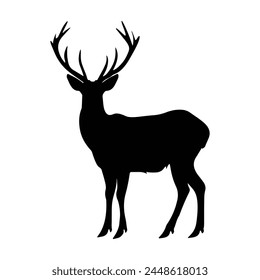 Black silhouette of A Deer isolated white background