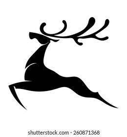 The black silhouette of a deer jumping with big horns. Isolated. Vector illustration.