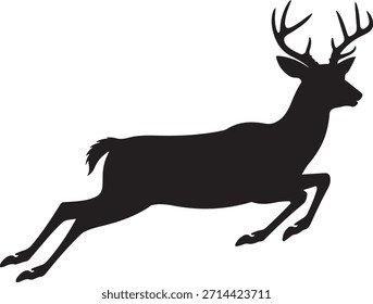 A black silhouette of a deer mid-leap, capturing a dynamic and wild animal moment.