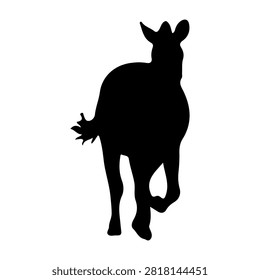 Black silhouette of a deer in mid-run, capturing the dynamic movement and graceful form of this woodland animal against a plain background.