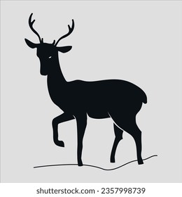 Silueta negra de ciervo. Vector de fondo gris.