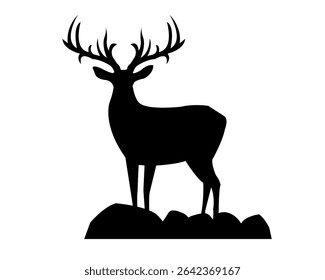 Black Silhouette Deer With White background