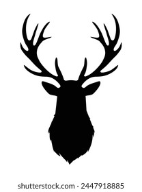 Black silhouette of deer's head isolated on white background. Vector illustration