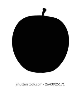 Black silhouette of a delicious apple isolated on a white background for design