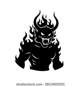 Black silhouette of a demon creature with flames