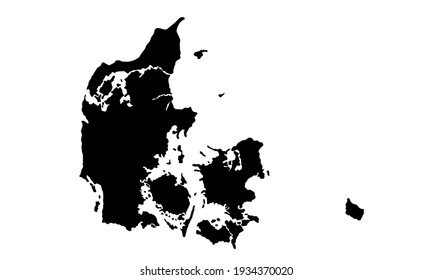 Black silhouette of Denmark map in Europe on white background