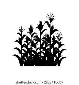A black silhouette of a dense cornfield with ripe ears of corn, representing agriculture and the bounty of nature.