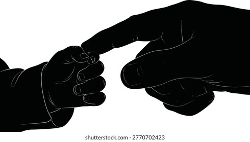A black silhouette depicting two hands almost touching, symbolizing connection, love, and the special bond between a father and child.