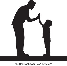 A black silhouette depicts a father and son sharing a high five, representing love and connection.