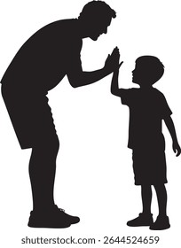 A black silhouette depicts a father and son sharing a high five, symbolizing bonding, achievement, and a positive relationship.
