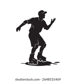 A black silhouette depicts a person rollerblading