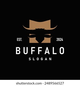 black silhouette design of agricultural and livestock animal buffalo logo simple minimalist illustration template