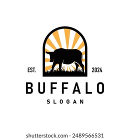 black silhouette design of agricultural and livestock animal buffalo logo simple minimalist illustration template