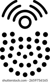 Diseño de silueta negra de un sensor conectado con ondas radiantes que ilustran conceptos de aire