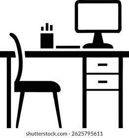 Black silhouette design of a desk and workstation suitable for office or home