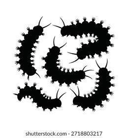 Diseño de silueta negra con múltiples Formas de oruga curvadas en un grupo