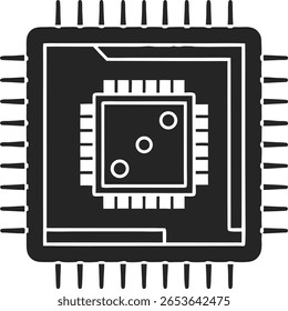 Black silhouette design illustrating a quantum algorithm chip with integrated circuitry