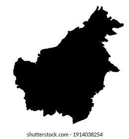 Black silhouette design of Indonesian Borneo island map on white background