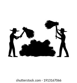 black silhouette design with isolated white background of people hit rice,vector illstration