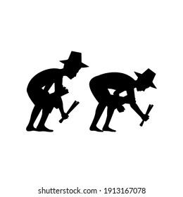 black silhouette design with isolated white background of people planting rice,vector illstration