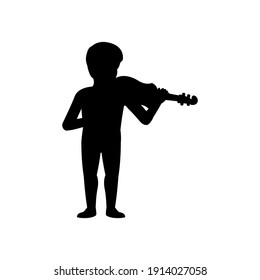 black silhouette design with isolated white background of boy playing violin,vector illstration