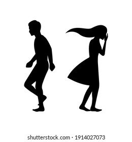 black silhouette design with isolated white background of couple breaking up,vector illstration