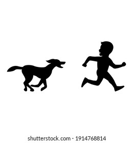 black silhouette design with isolated white background of dog chasing boy,vector illstration