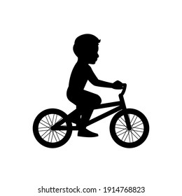 black silhouette design with isolated white background of boy cycling,vector illstration