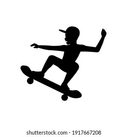 black silhouette design with isolated white background of boy skating,vector illstration