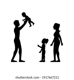 black silhouette design with isolated white background of family are happy,vector illstration