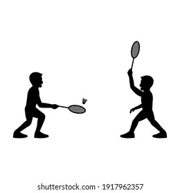 black silhouette design with isolated white background of boys playing badminton,vector illstration