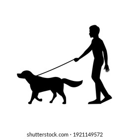 black silhouette design with isolated white background of man walking dog,vector illstration