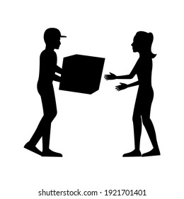 black silhouette design with isolated white background of messenger and customer,vector illstration